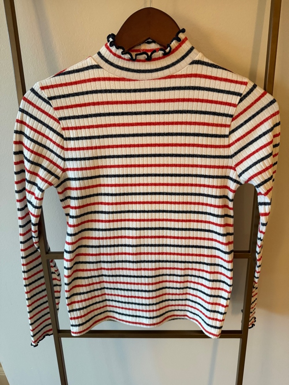 J. Crew Striped Ribbed Long Sleeve Tee in White, Red & Navy